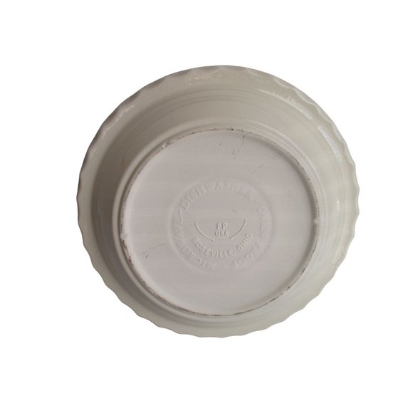 *ROSEVILLE POTTERY Friendship Pie Plate Dish Ivory Blue Thumbprint Ohio USA Made - Picture 8 of 13